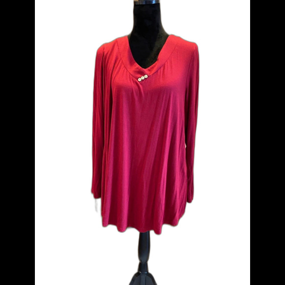Tops - Blouse Size XL Top V Neck Pullover Burgundy Women Soft Long Sleeve Casual Chic